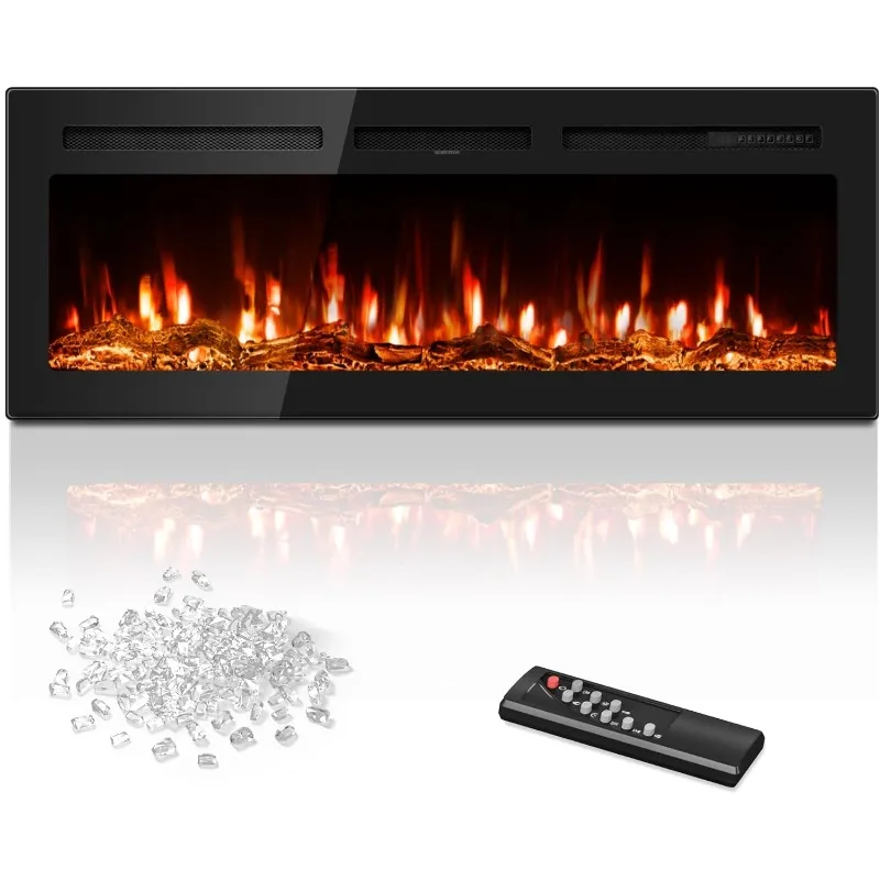 مدفأة كهربائية 50 بوصة داخل الحائط ومثبتة على الحائط مع جهاز تحكم عن بعد، سخان مدفأة 1500/750 وات (60-99 ° F ترموستات)