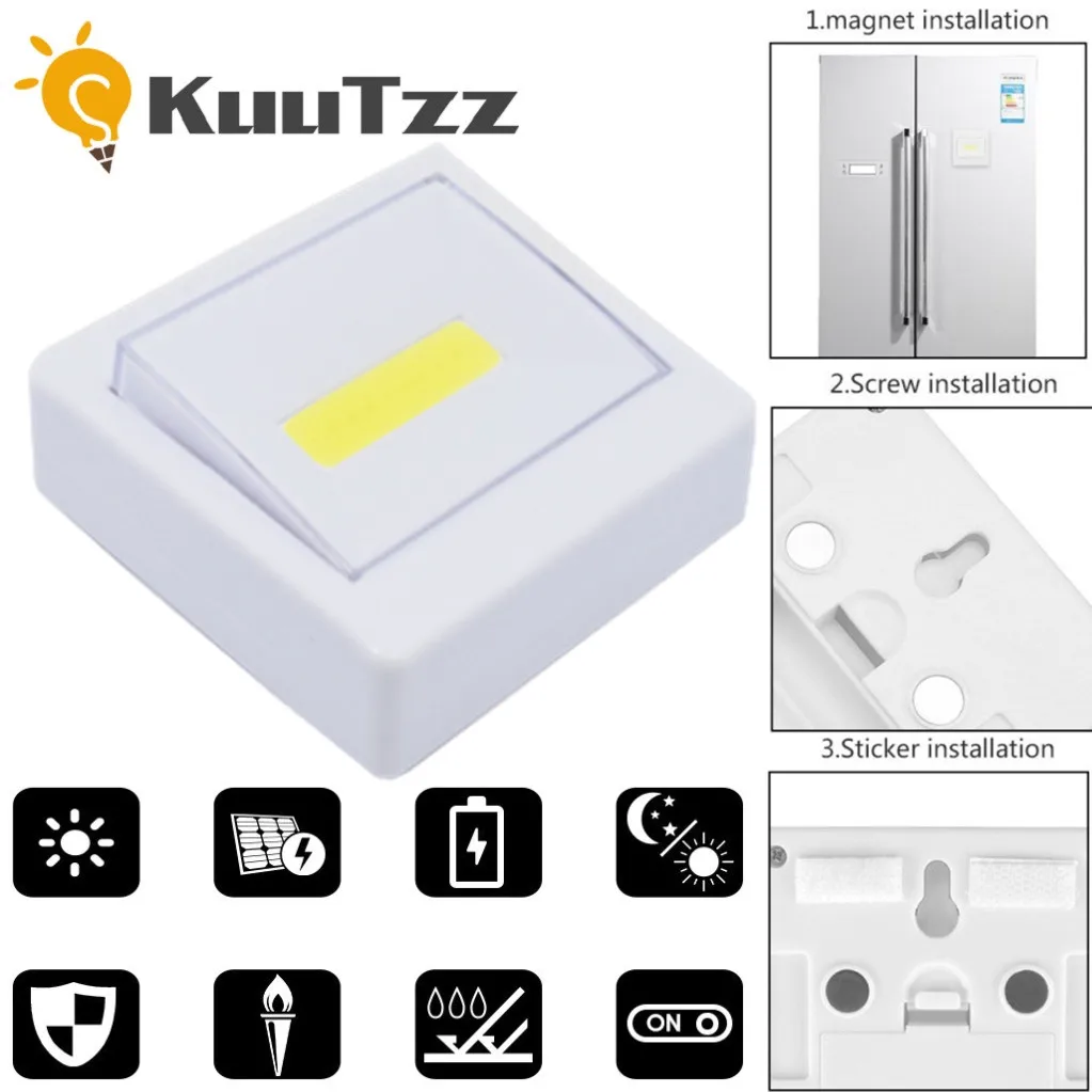 COB LED bateria operado luz noturna, interruptor sem fio, luz de parede com fita mágica, cozinha, escadas, garagem, armário, emergência