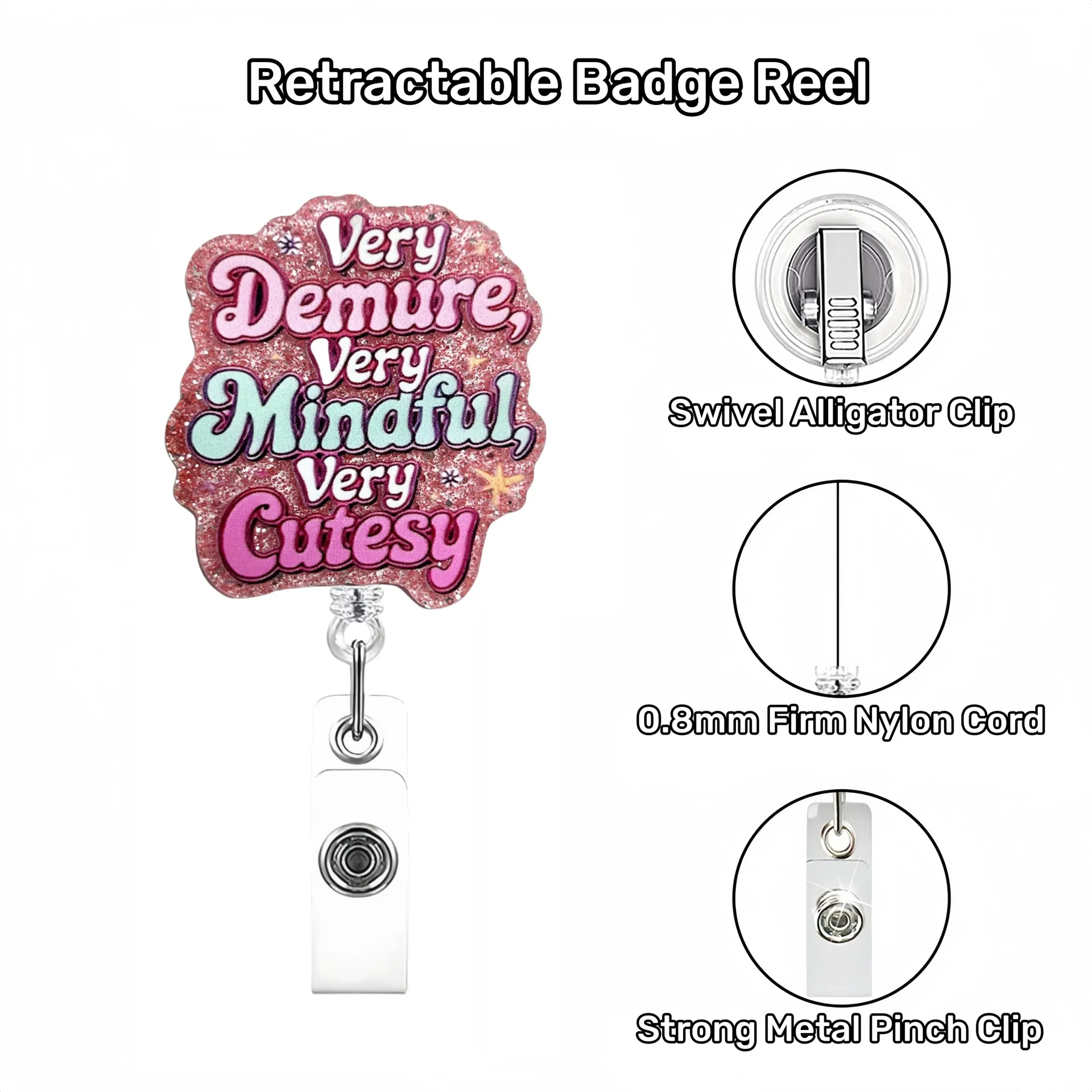 2025 Hot Sales 1  Piece Shiny Acrylic Retractable Nurse Badge Reel Fashion Doctor Name Tag ID Card Alligator Clip