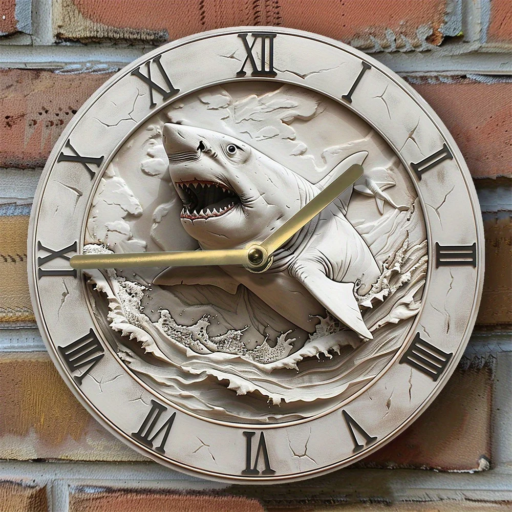 Shark-Themed Silent Wall Clock -Aluminum, Diy Decor for Boys' Bedroom & Independence Day Gift Wall Clock Modern Design