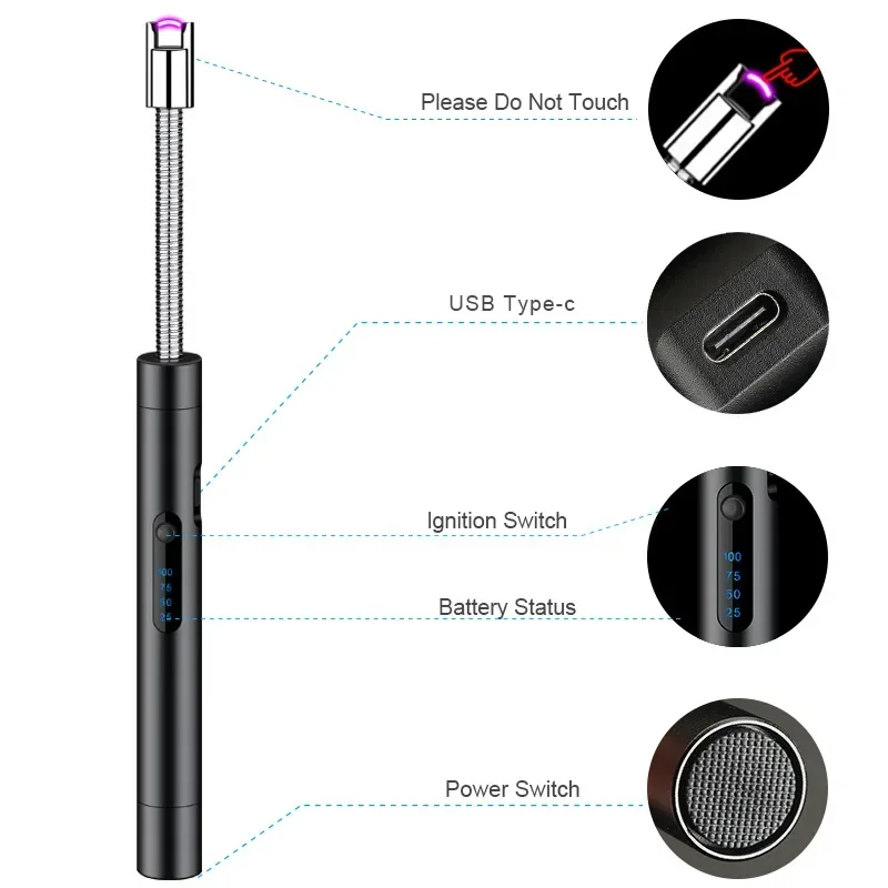 Nieuwe Type-C Usb Keuken Kaars Aansteker Oplaadbare Winddicht Sigaret Arc Bbq Vlamloze Plasma Aanstekers Vervangbare Batterij