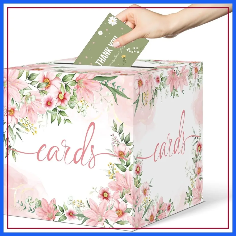 

Watercolor Pink Floral Card Box for Weddings, Bridal Showers, Birthday Parties, Graduation, Baby Showers