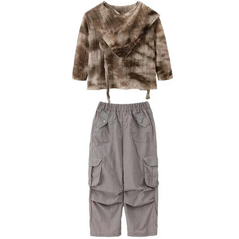 طفل القفار نمط الهيب هوب الملابس القهوة المتعثرة أعلى رمادي عارضة السراويل البضائع واسعة لفتاة صبي الجاز ملابس رقص الملابس #5