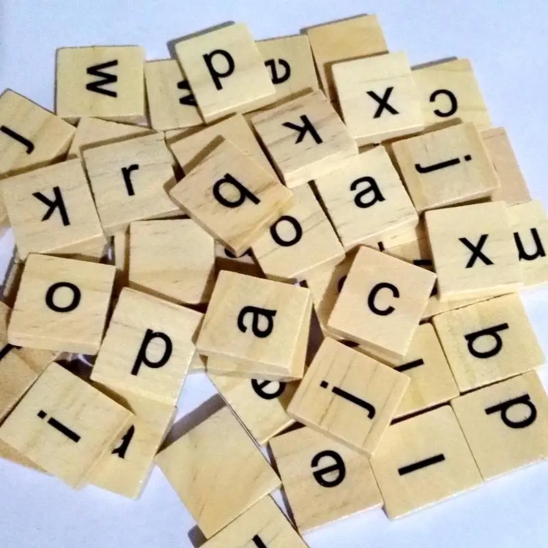 100Pcs/Pack Puzzle Tiles Wood Alphabet Letter Scrapbook Craft Educational Squares for Kids Children Toys School Supplies