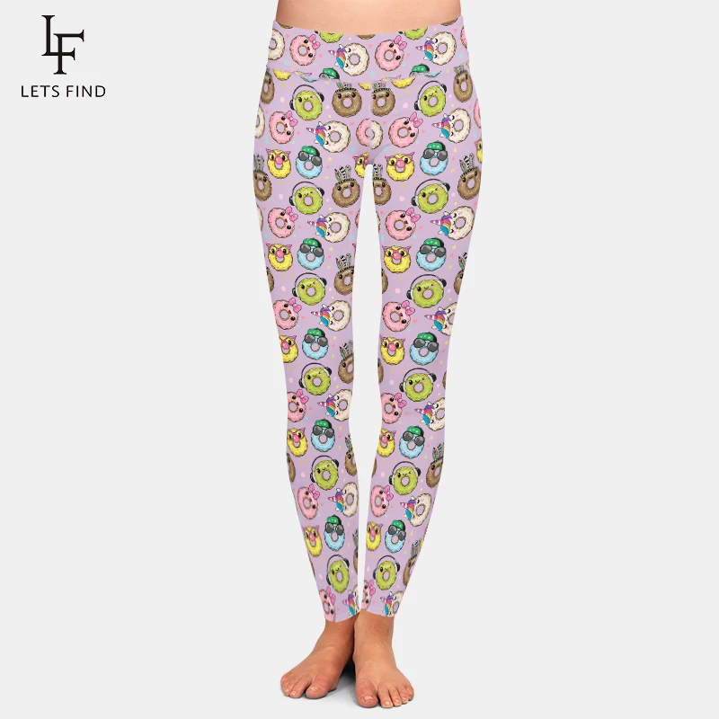 LETSFIND 2022 Summer New Cartoon Donuts Print Women Leggings High Waist Unicorn Print Fitness Stretch Full Pants