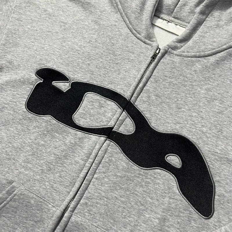 نمط مطرز المتضخم موضة Ida زيبر هوديي رمادي الرجال النساء خريف شتاء القطن البلوز سترة أفضل جودة