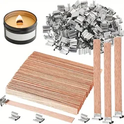20-200pcs Wooden Candle Wick Set With Clip Base Smokeless Candle Wicks for DIY Paraffin Candle Jar Making Candle Making Supplies