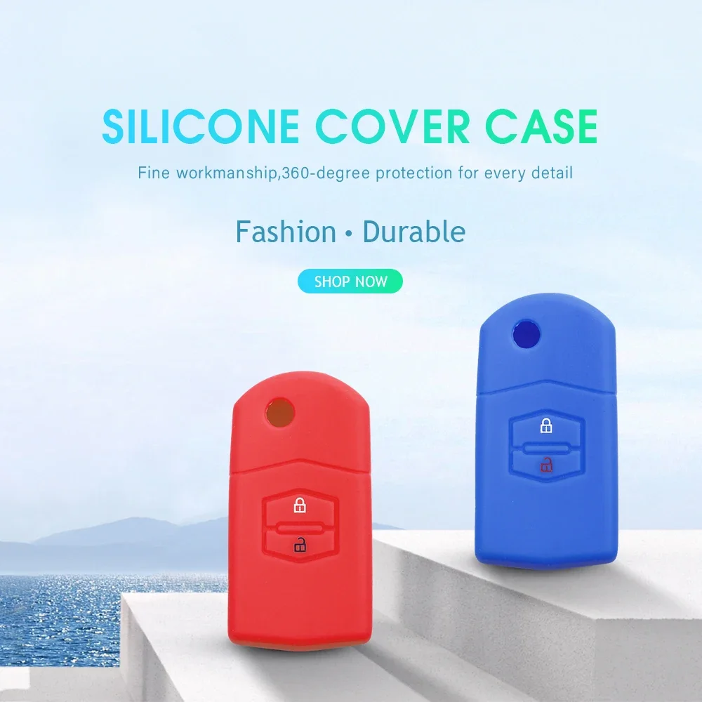 KEYYOU 2 Buttons Silicone Remote Fob Flip Key Case Cover For Mazda M2 3 5 M6 8 Speed CX-5 CX7 CX-9 MX-5 RX