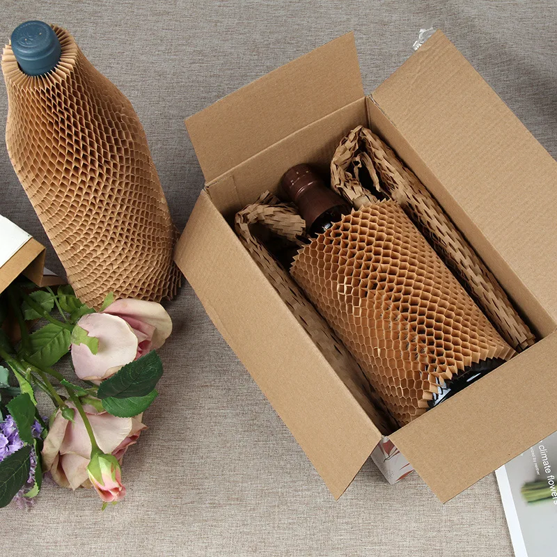3D Honeycomb Kraft Paper Bottle Cover Hollow Design Protective Sleeve for Wine Glass Shockproof Buffer  Packaging Transport