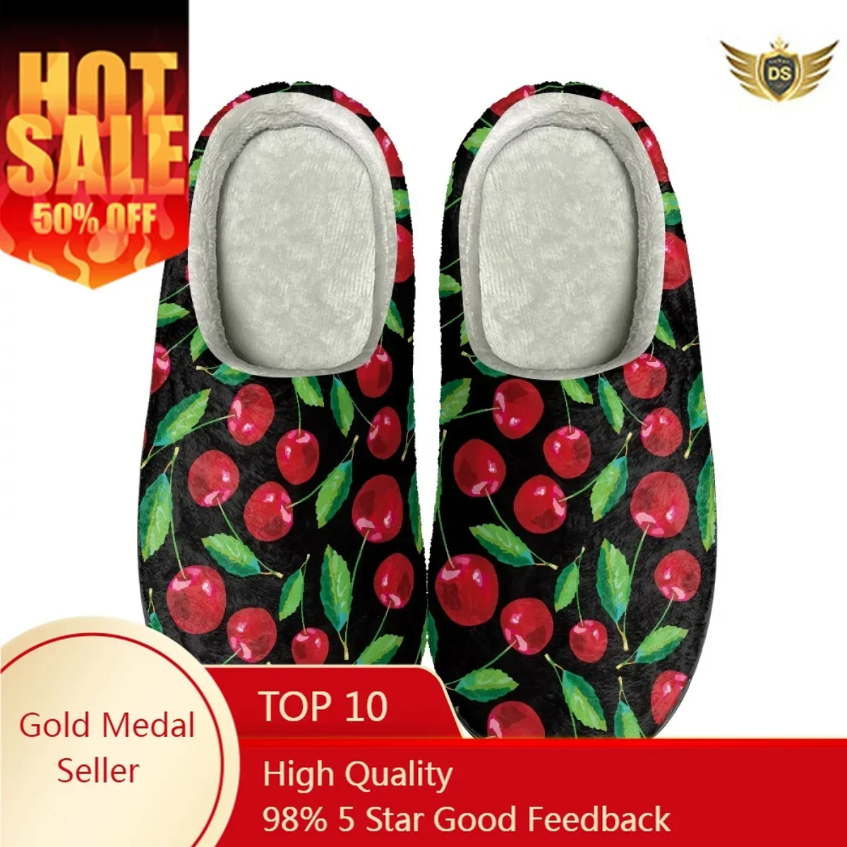 

Cherry Pattern Female Indoor Slippers Winter Thick Sole House Warm Slides Couples Home Non-Slip Cotton Slippers Zapatos Mujer