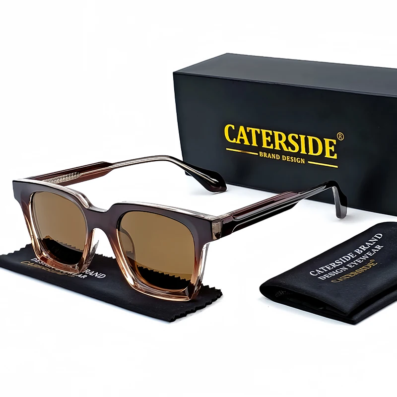 CATERSIDE Retro Square Men Sunglasses Punk Luxury Designe Small Sun Glasses Women Driving Travel Fishing Eyewear UV400