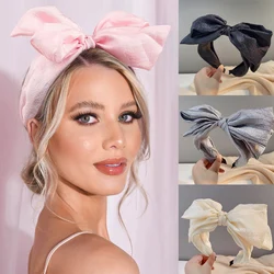 Fashion Seersucker Big Bow Headband for Women Sweet Solid Color Bow Hairbands Korean Girls Hair Hoop Hair Accessories