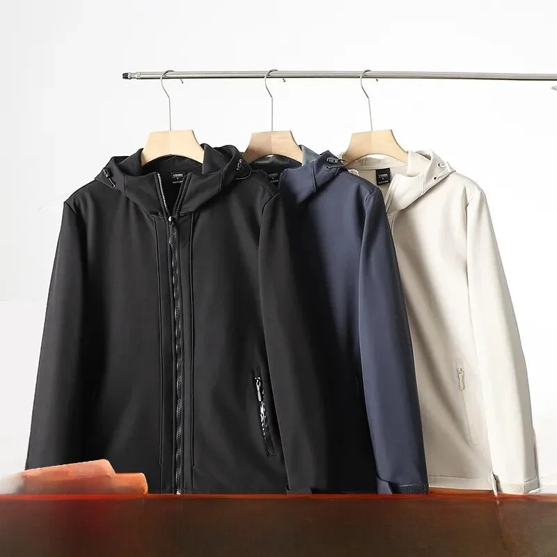 

High-End Fce-Lined Thiened Men's Hooded Jaet Waterproof Windproof Autumn Winter Outdoor Sle Stand Fit Zipper Closure