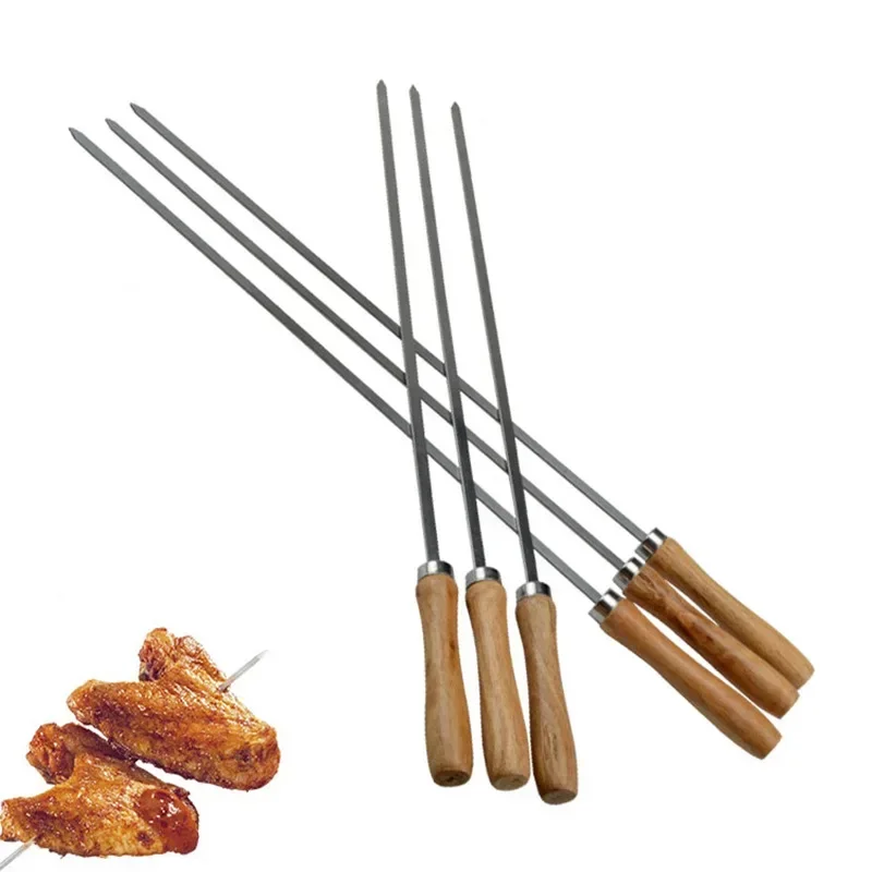 Juego de 6 Brochetas de Acero Inoxidable de 42 cm, Brochetas Anchas para Barbacoa, Tenedores Planos para Barbacoa, Utensilios para Acampar al Aire Libre, Picnic y Barbacoa, Accesorios de Cocina