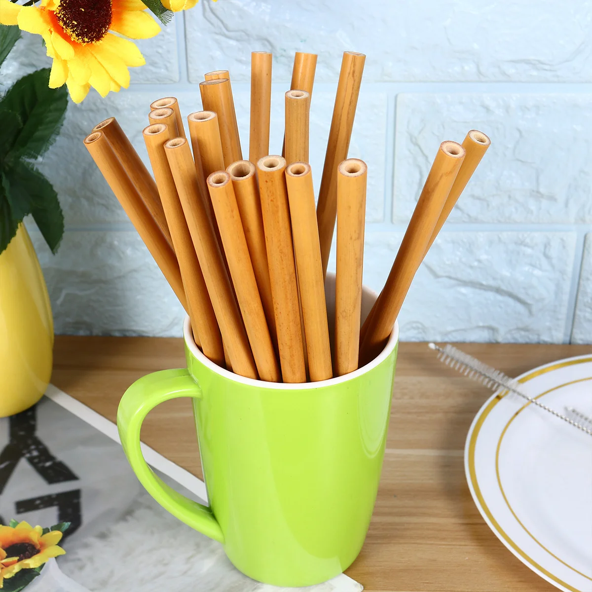 

20Pcs Bamboo Straw Reusable Strong Eco Friendly Drinking Supplies Includes 2 Cleaning Brushes Multipurpose
