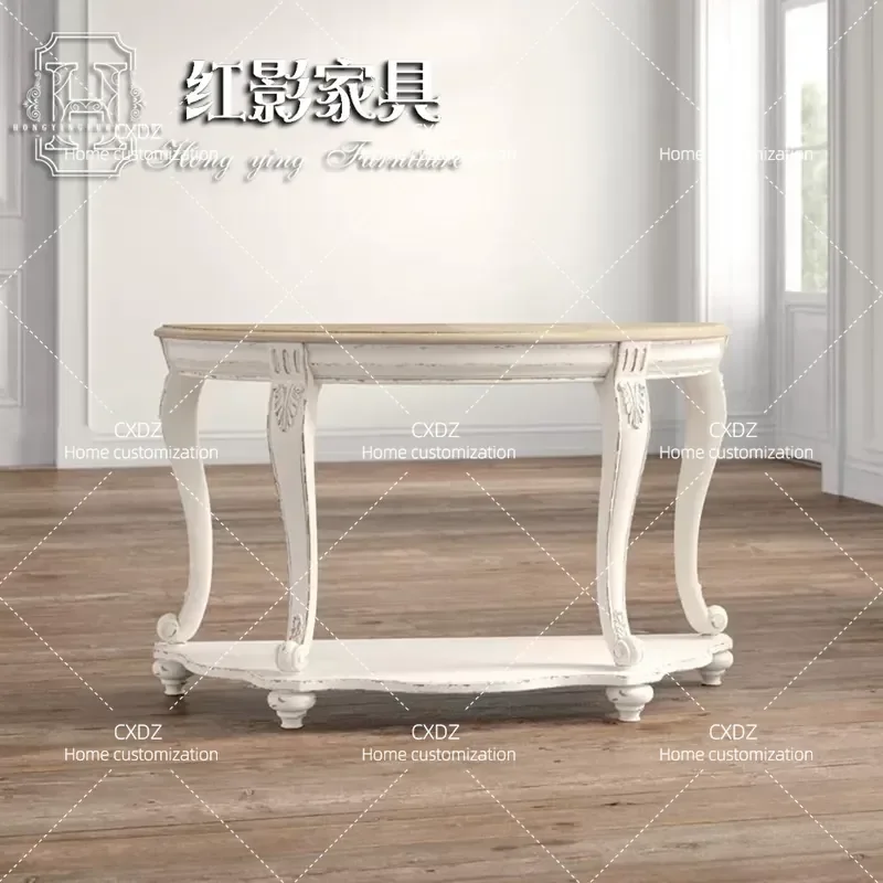 Ultra Thin Entrance Table Solid Wood Carved Flower Wall Cabinet Retro Sofa Back End View Table Foyer Storage Console