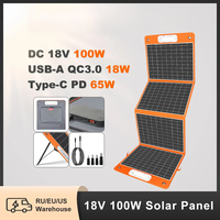 18V 100W Foldable Solar Panel, Portable Solar Charger with DC Output, PD Type-C & QC3.0 for Phones, Tablets, Camping & RV Trips