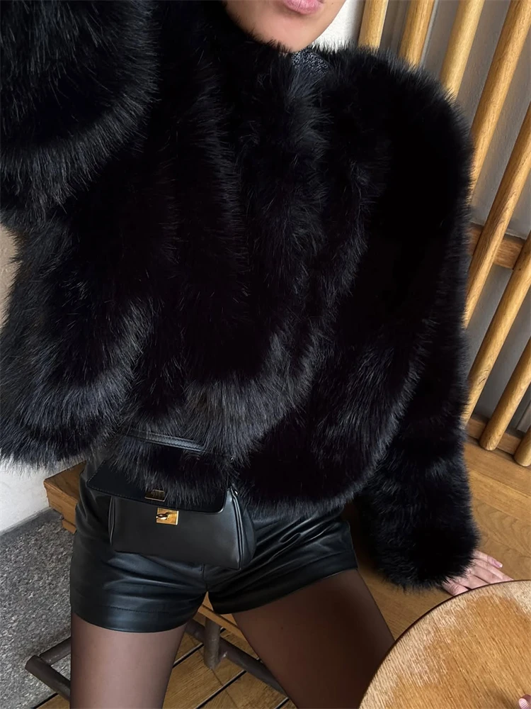 Tossy Winter Loose Fur Feather Jackets Women Long Sleeve Patchwork Commute High Waist Solid Coats Female Casual Jackets Outwear