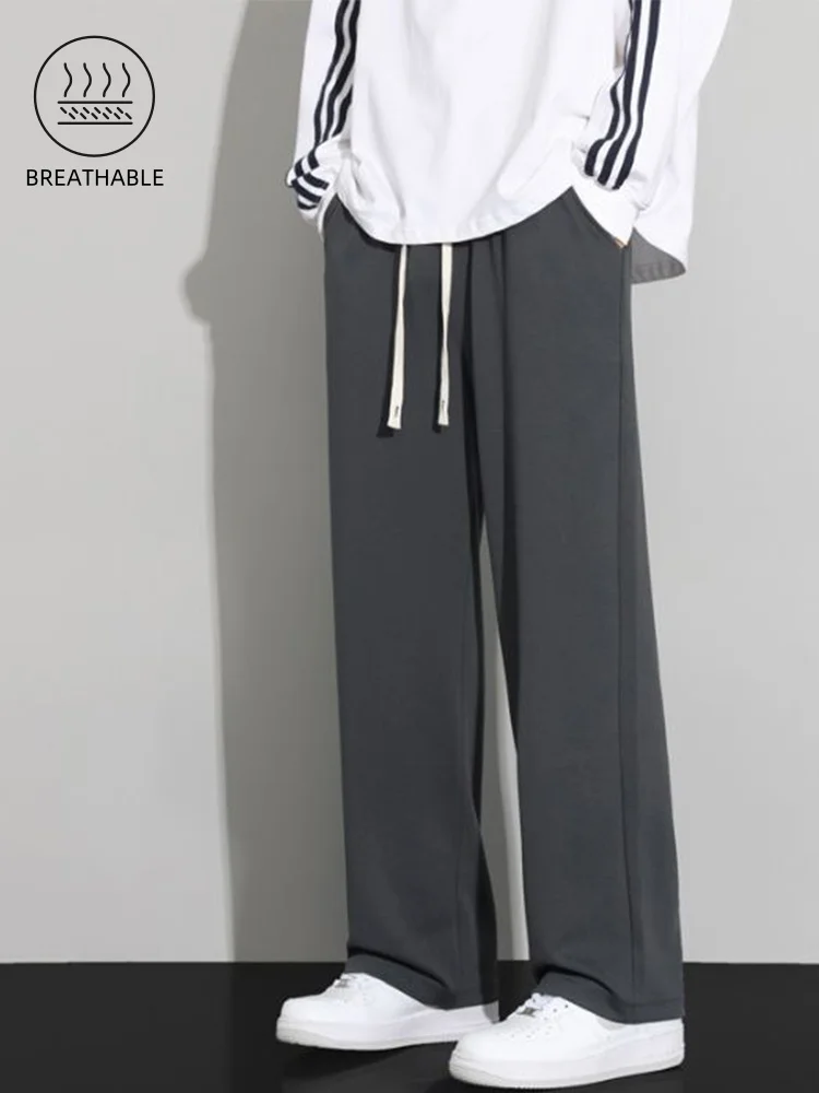 

Осенние мужские брюки на шнурке, однотонные прямые свободные повседневные брюки, удобные широкие спортивные штаны с эластичной резинкой на талии, мужские