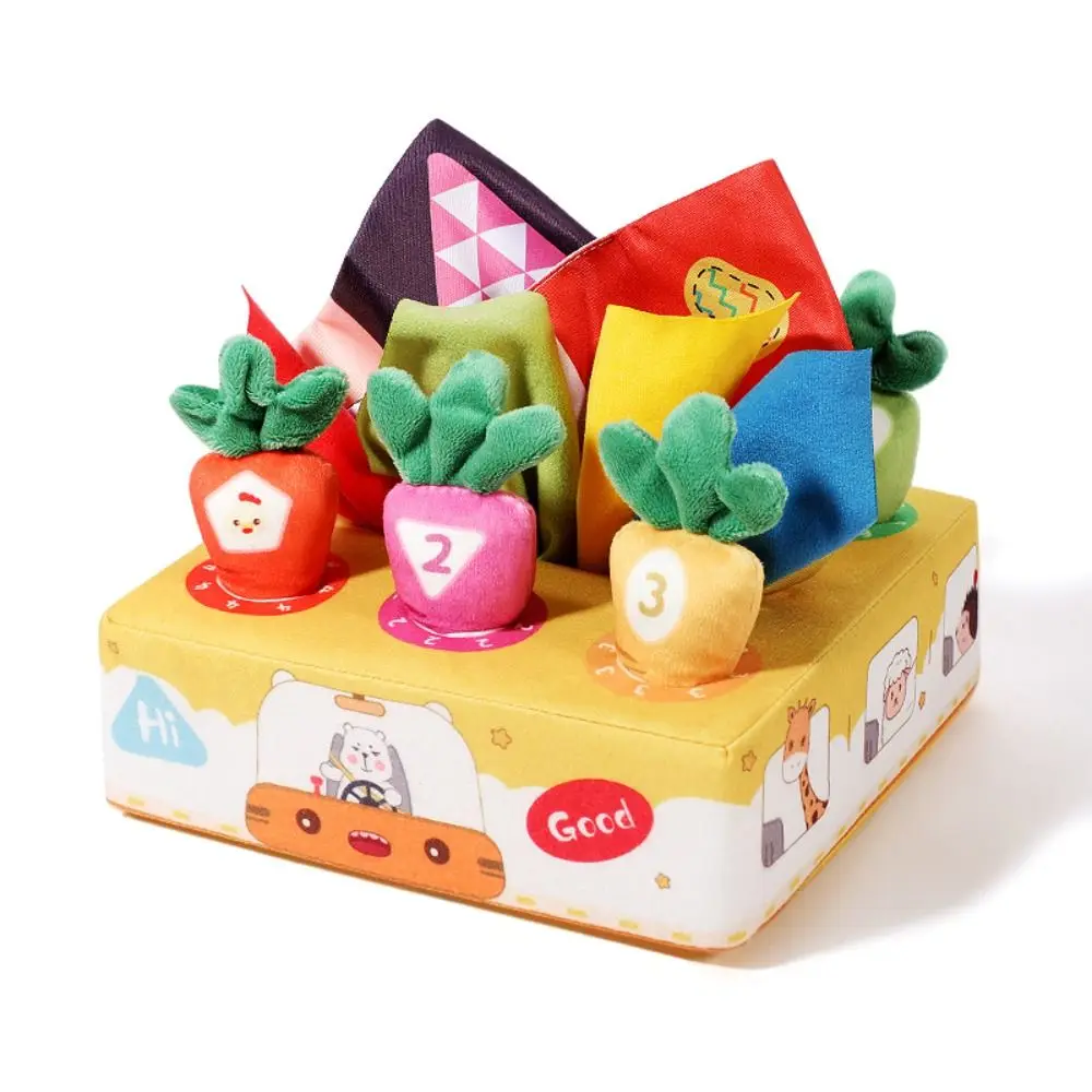 Soft Baby Tissue Box Tear-resistant Cartoon Pattern Radishes Montessori Finger Exercise Color Learning Pulling Carrots Stuffed