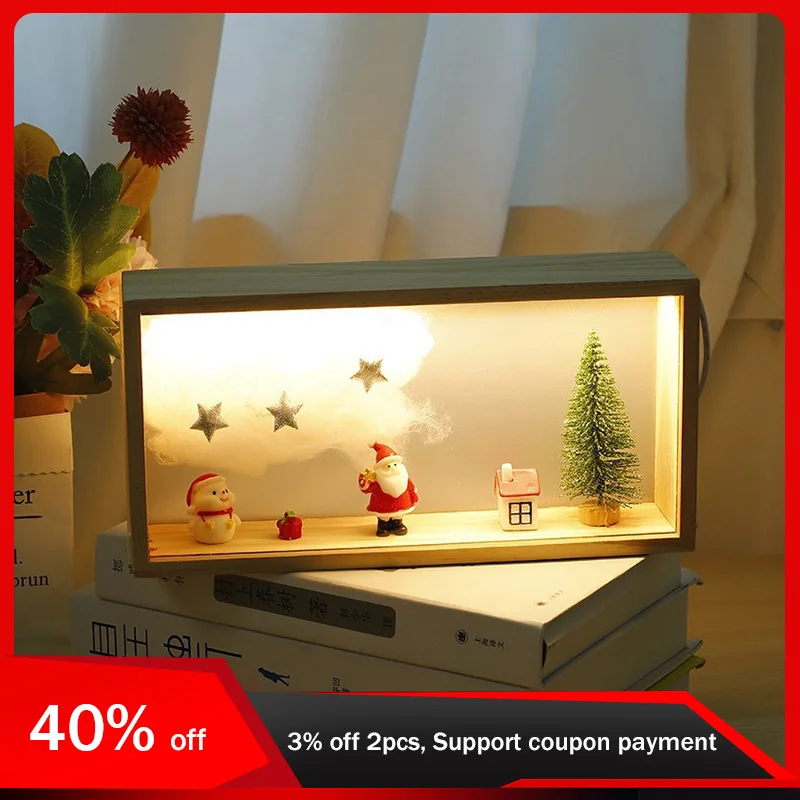 

26cm/10.24in Christmas Box Light Cartoon Led Night Santa Claus Tree Acrylic Lamp Collectible Peripherals Holiday Room Decoration