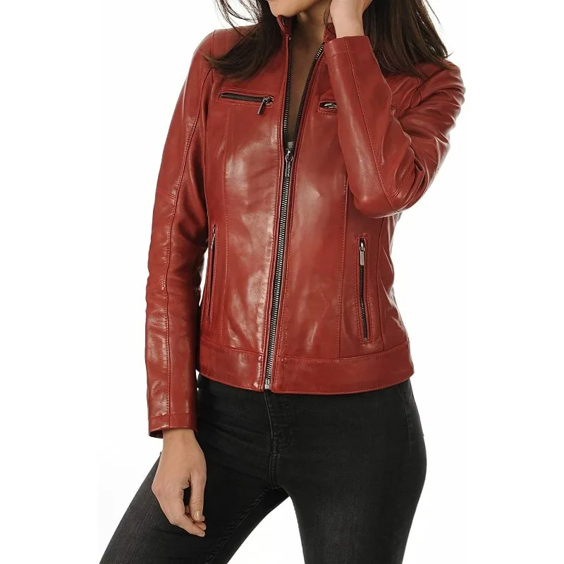 Women's 100% Premium Outwear Genuine Sheepskin Leather Jacket Fashion Style Coat