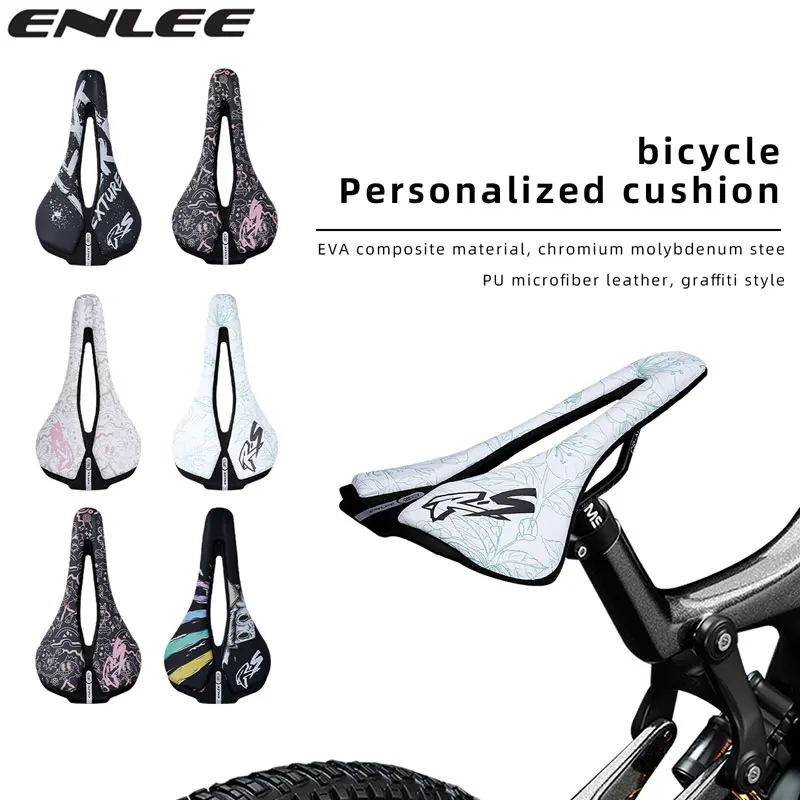 ENLEE Bicycle Saddle Mountain Road Bicycle Seat Cushion Hollow Breathable Ultra-Light Personalized Graffiti Bicycle Seat