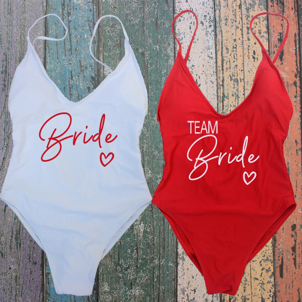 Sexy Gepolsterte One Piece Rose Gold Druck TEAM Braut Bademode Frauen Beachwear Bachelor Party Plus Größe Badeanzug Badeanzüge