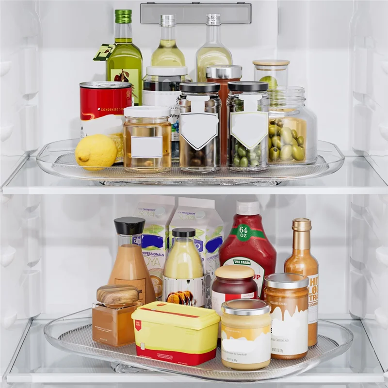 

A38M 2Pack Lazy Susan Turntable Organizer For Refrigerator, Rotating Rectangular Lazy Susan For Cabinet, Pantry, Kitchen Durable