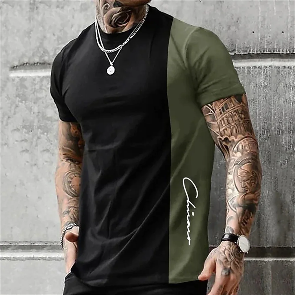 Men's T Shirt Pattern Color Block Letter Round Neck Fashion Popular Clothing Apparel 3D Printed Outdoor Short Sleeve Print Fashi