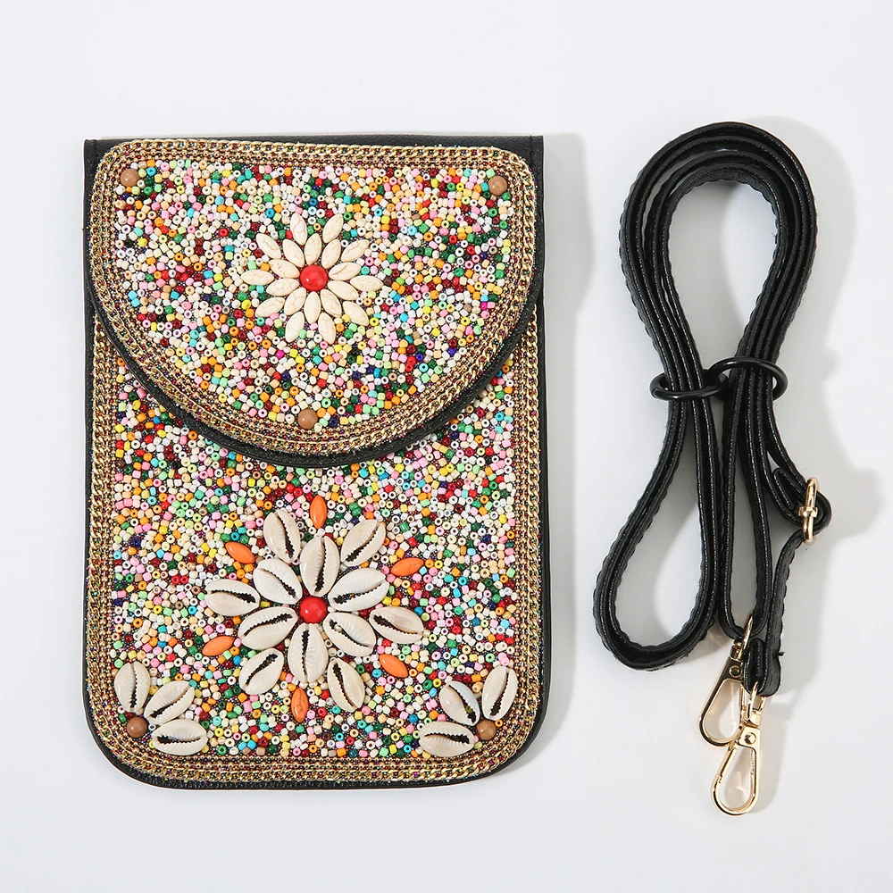 2026 جديد زهرة على شكل اليدوية مطرز حقيبة الهاتف المرأة العرقية بوهو Crossbody الحقيبة الجلدية الرجعية الملونة الأزهار المحمول محفظة
