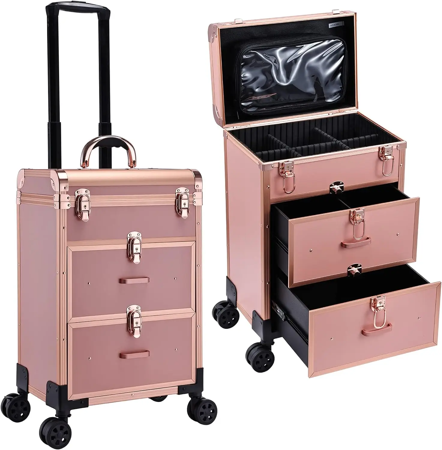 Professional Rolling Makeup Train Case with Drawers Travel Large Cosmetic Trolley with Locks Cosmetics Storage Organizer box