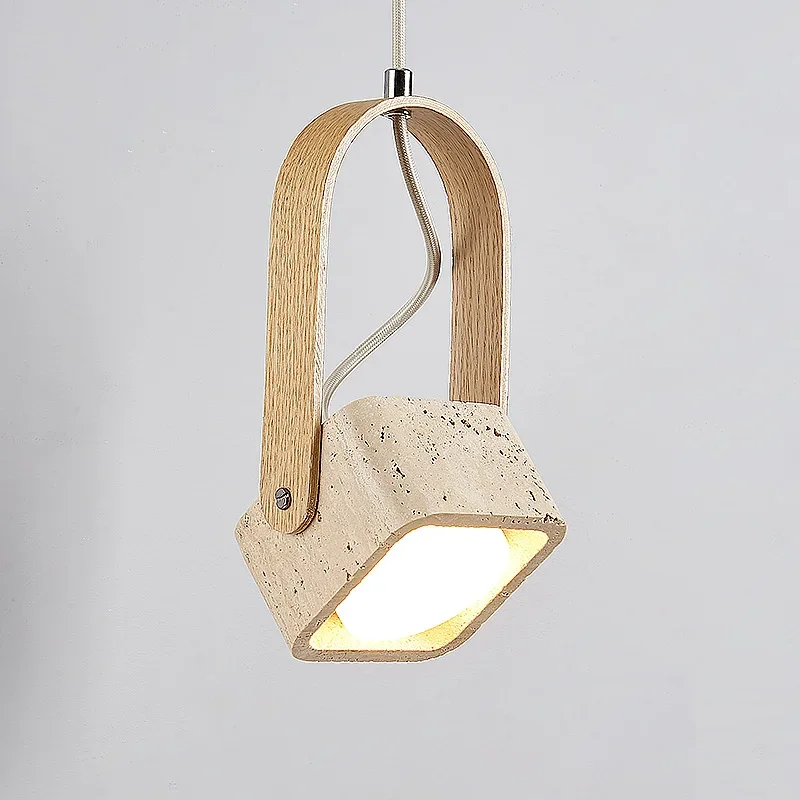 Modern Travertine Pendant Light Natural Yellow Cave LED Hanging Lamp Indoor Lighting Living Dining Room Bedroom Study