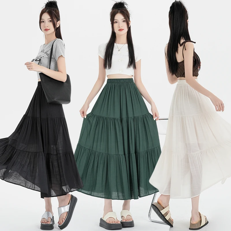 Casual Versatile Wave Pleated High Waist Solid Color Fishtail Skirt Large Swing Skirts For Women 2024 Spring Summer