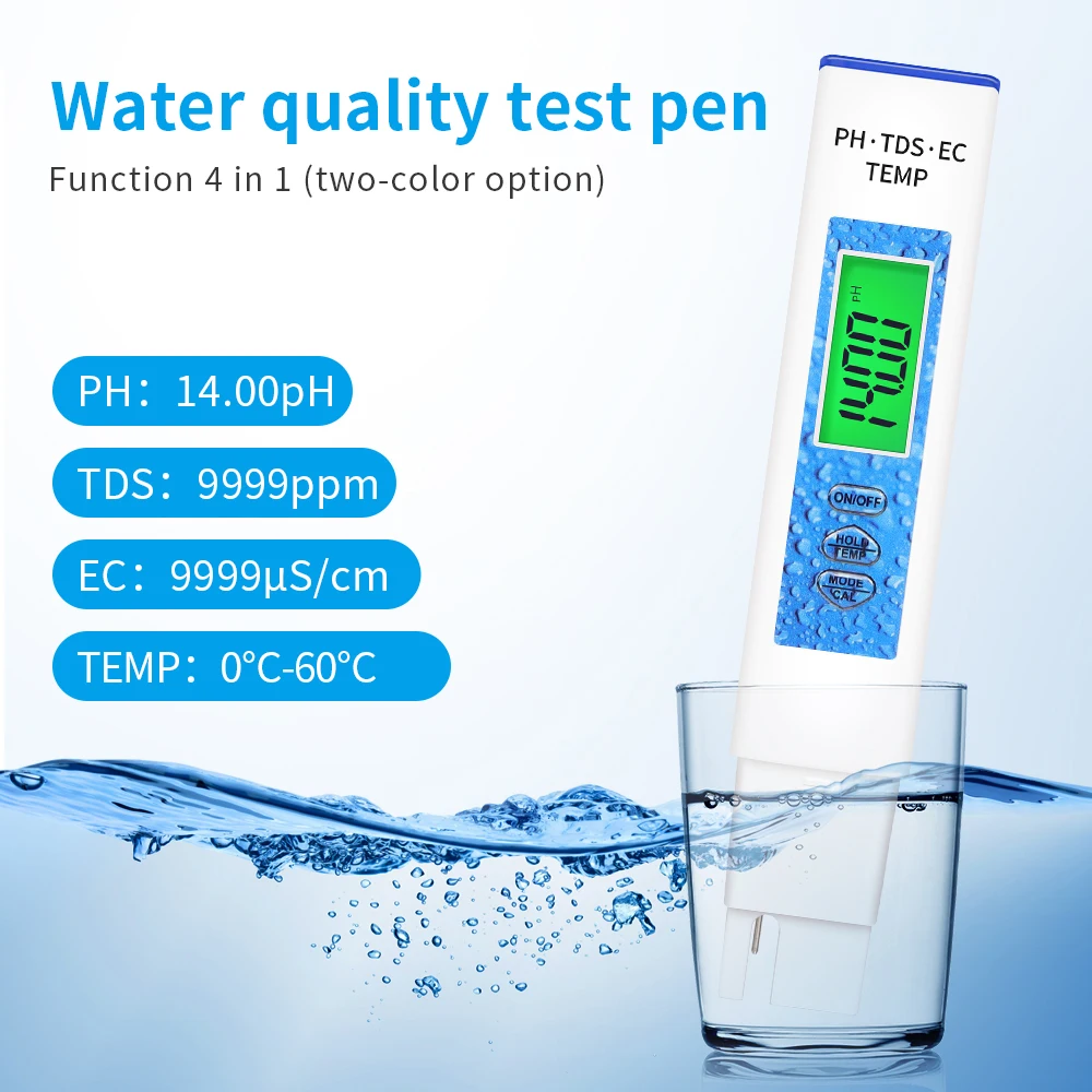 

Digital PH Meter 4 in 1 PH TDS EC Temperature Meter Water Quality Tester Pen With Backlight for Pools Drinking Water Aquariums