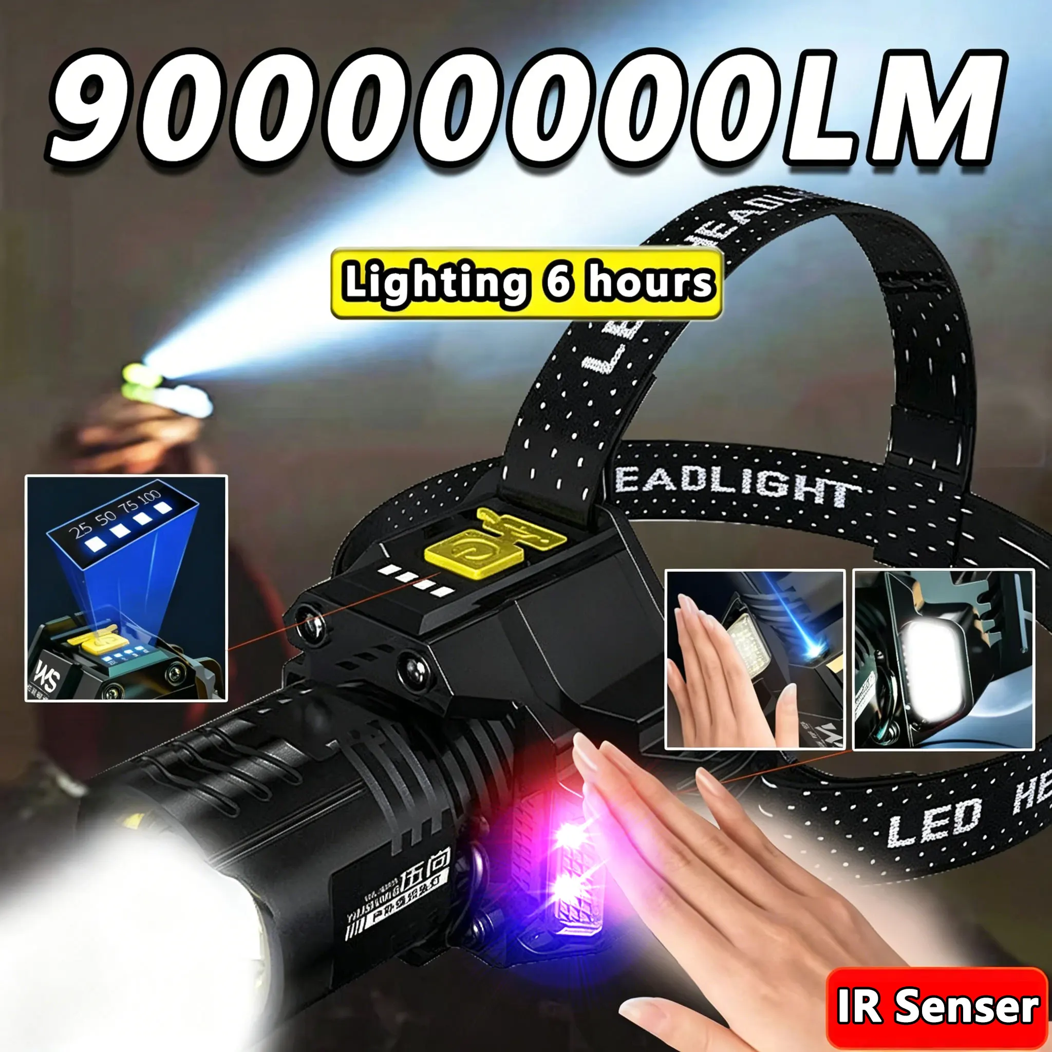 Powerful LED Headlamp Motion Sensor Headlight USB Rechargeable COB Head Flashlights Zoom High Beam Fishing Headlight