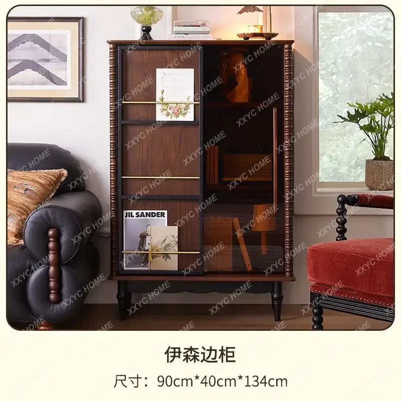 AA solid wood glass door living room sofa display side cabinet household storage
