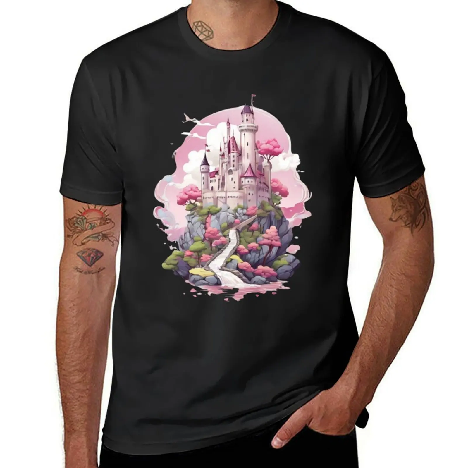 

Romantic Castle Flower Art T-Shirt anime tshirt croswit shirt man Louboutins animal prinfor boys mens big and tall t shirts