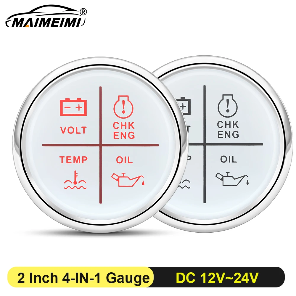 

52 мм 4-светодиодный датчик сигнализации, автомобильный цифровой вольт, температура воды, давление масла, индикатор давления с красным светом для автомобиля, лодки, яхты, индивидуальный заказ