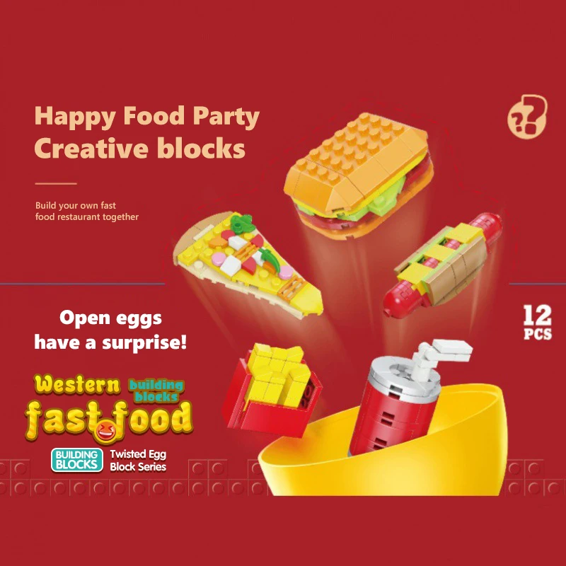 12PCS Mystery Box Building Blocks scatole cieche da cucina in stile occidentale Fast Food ornamenti assemblati giocattoli educativi per regalo per bambini