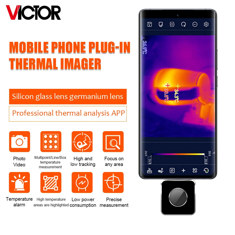 Victor 328A 328B Mobile Phone Plug-In Infrared Thermal Camera Type-C Small Portable Outdoors Industrial Thermal Imager Tools