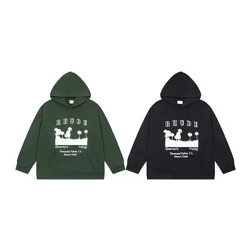 Rhude Fashion New Geometric Letter Print Hoodie Long Sleeve, Spring Fall Loose Casual Unisex Couple Sweatshirt