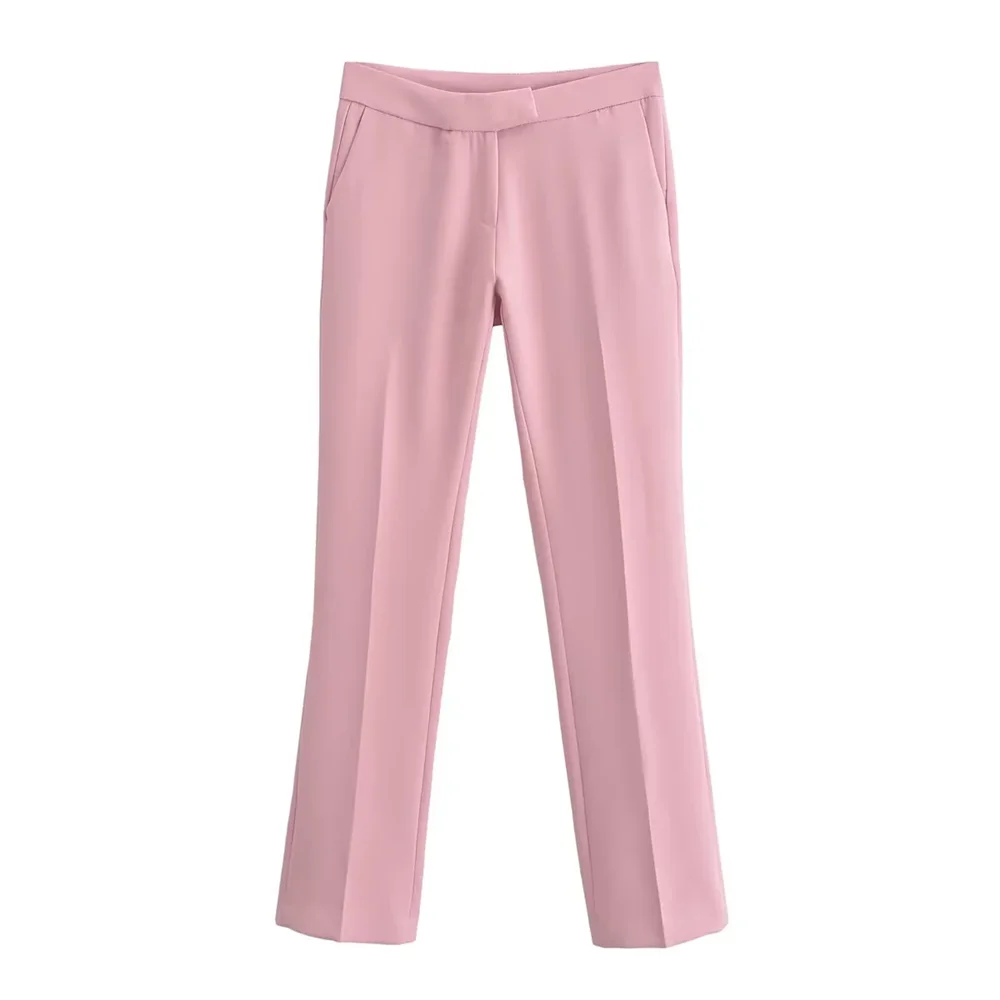 

2024 new women's clothing style casual and stylish high waisted commuting solid color bell bottom pants