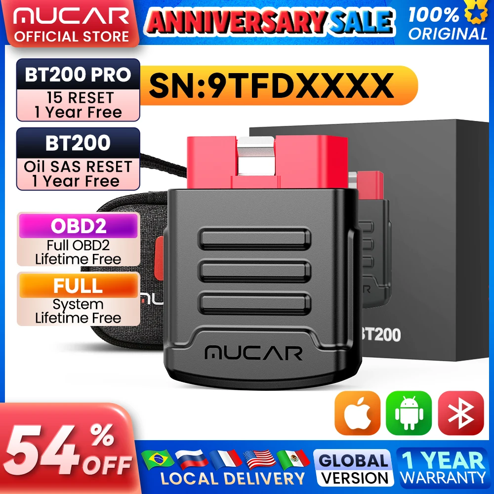 

Диагностический сканер MUCAR BT200, прибор для диагностики автомобиля, Obd 2, Bluetooth, Wi-Fi, для всех автомобилей