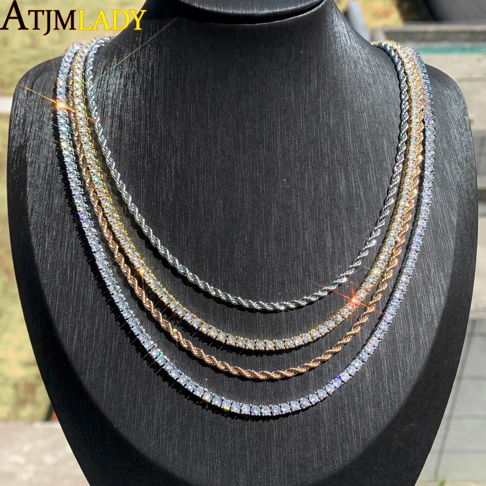 Classic Rope Chain Necklace For Men Women Bling 3MM Tennis Chain CZ Cubic Zirconia Necklace Iced Out Hip Hop Jewelry High Qualit