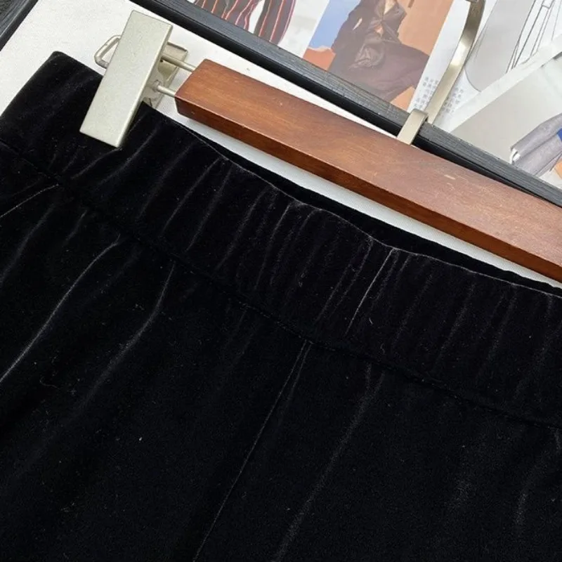 Pantaloni a gamba larga in velluto donna elegante accogliente autunno inverno elegante casual solido nero tutto-fiammifero comodo semplice pantaloni Ulzzang