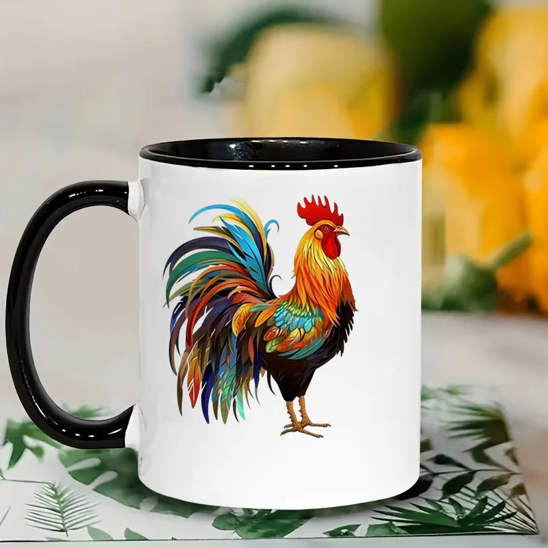 Colorful Rooster Print Ceramic Coffee Mug 11oz 350ml Personalized Custom Mug Microwave Safe Cute Aesthetic Mug Birthday Gift Off
