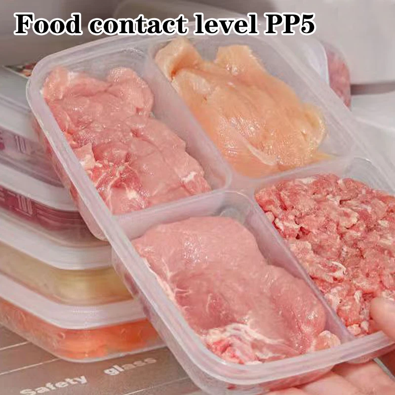 New【4 Grids Plastic Storage Box Portable Compartment Refrigerator Freezer Organizer Clear Food Fruit Sub-Packed Box】