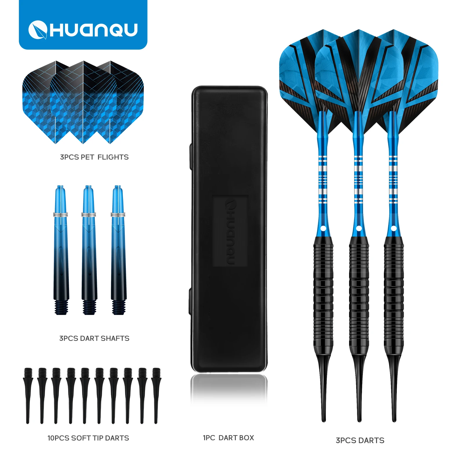 Huanqu 17g Iron Dart Set Soft Tip Darts Professional Competition Grade Darts Complete Set with Storage Box Includes Gradient Dart Shafts Standard Dart Flights and Replaceable Safety Dart Heads Beginner Level for Family Gatherings, Bar Games, Training Dart Board Accessories Dart Enthusiasts' Top Choice