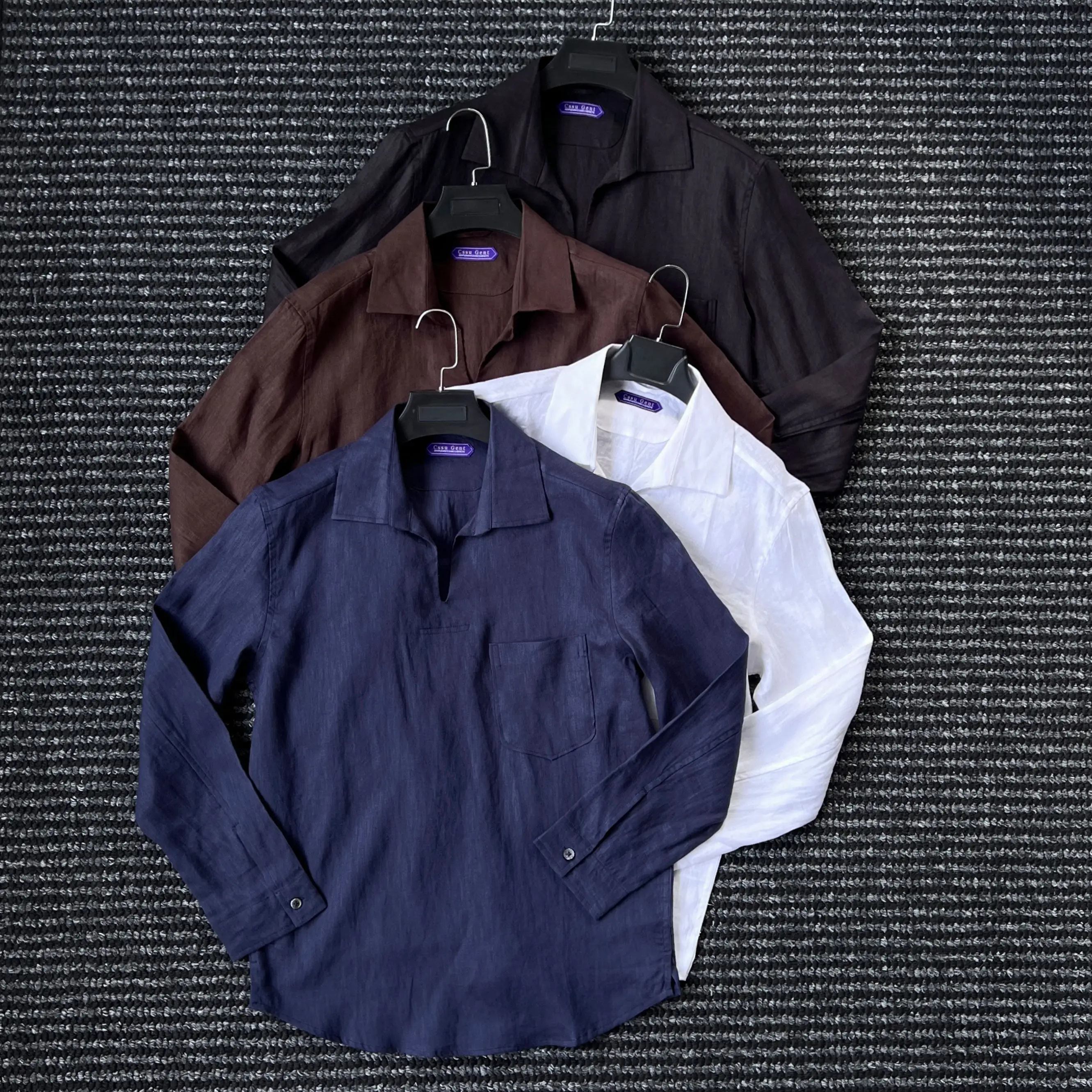 

High-end V-neck linen shirt men's gentleman's elegant seagull neck high luxury shirt